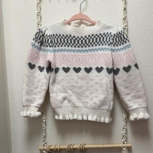 Cream and Pink Heart Pattern Women's Sweater